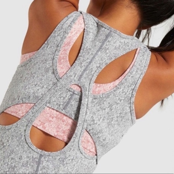 🌸2/$25 Gymshark Grey Charcoal Fleur Texture Heather Double Strap Fitted Tank - Picture 2 of 6